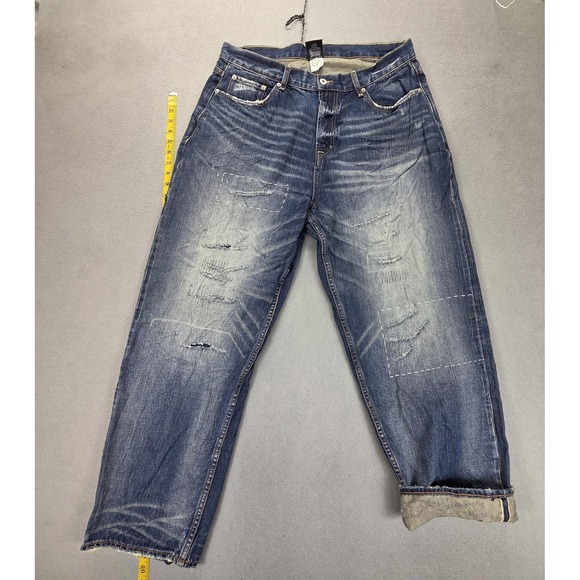 Bad Kids Other - Bad Kids Jeans Mens Selvedge Blue Thrashed Honeycomb Whiskers Skull Fits 34x29